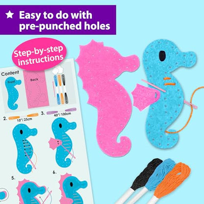 KRAFUN Mermaid Sea Animals Sewing Kit for Kids Age 6+ | 7 Projects - color: Mermaid & Friends