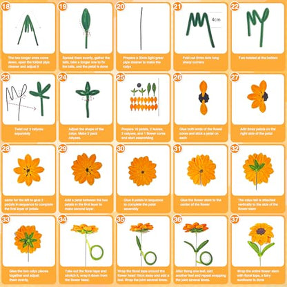 LINAYE 500 PCS Pipe Cleaners Craft, 6 Colors Pipe Cleaners Flowers Kit, Chenille Stems for Crafts with Instruction Wrapping Paper, Stems Art and Craft Supplies Yellow - color: Yellow