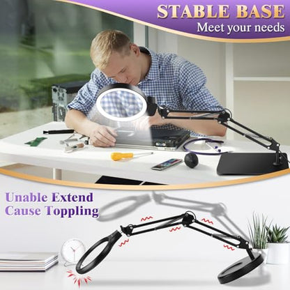 10X 30X Large Magnifying Glass with Light and Stand,Lighted Magnifier - color: Black