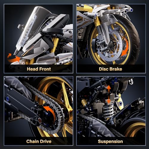 Chodia 1:5 Motorcycle Building Set 2078-Piece Large Scale Model for Age 14+