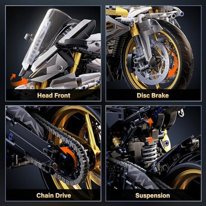 Chodia 1:5 Motorcycle Building Set 2078-Piece Large Scale Model for Age 14+