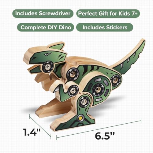 Little Jupiter DIY Wooden Kit with Stickers - Dinosaur Toys for Kids for 7-12 Yrs - Dinosaur Toy Woodworking Kits - Wood Crafts - Kids Building Kit - Wooden Crafts (T-Rex) - size: T-Rex