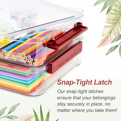 CATOOMUU 2-Pack 9x13 Clear Plastic Project Case Stackable Storage Box - color: Large-Red
