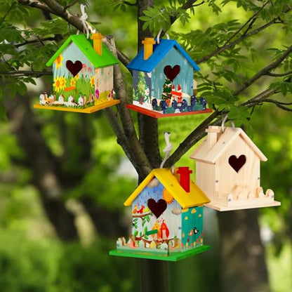 Juexica 4 Pack DIY Wooden Birdhouse Kits Build Paint, Art Craft Set,Heart