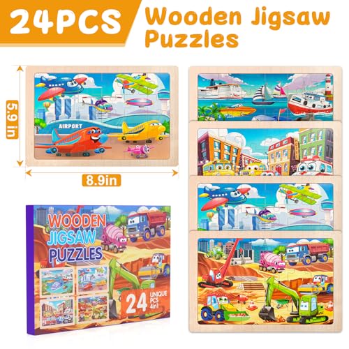 4 Pack Wooden Animal Jigsaw Puzzles for Kids Age 3+ Puzzles Gift - color: Vehicles
