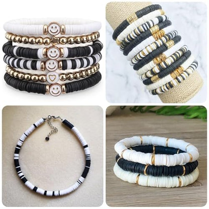 4000pcs Black Clay Beads for Bracelets Making Flat Round Polymer Clay Beads 6mm Spacer Heishi Beads for Jewelry Making Earrings, Small - color: Black