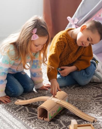 SainSmart Jr. Wooden Train Track Accessories Bridge Tunnel, Wooden Train Track Bridge Compatible with Thomas, Brio, Chuggington, Melissa and Doug, Made of Sturdy Hardwood for Long-Term Play - style: Bridge Tunnel