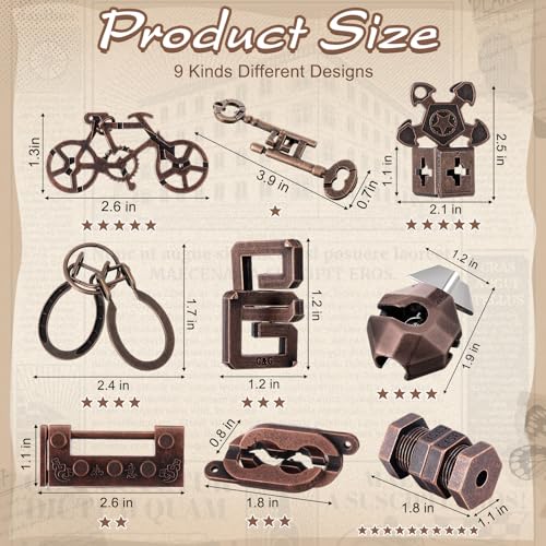 Wettarn 9 Pcs Metal Brain Teasers 3D Steel Puzzle Set, Elegant Style - style: Elegant Style