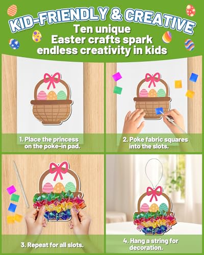 ATFUNSHOP 10 Packs Poke in Crafts Art Easter Basket Stuffers, Mess Free Kids Paper Activites, Easter Gifts for Boys and Girls 4 5 6 7 8 9 Years Old, DIY Eggs & Bunny Toys - color: 4. Easter