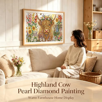 Flower Pearl Diamond Painting Kits for Adults,Highland Cow Diamond Art - color: PL75-1