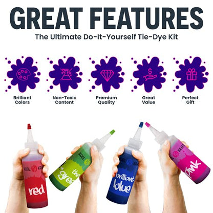 KOOL KRAFTS Tie Dye Kit, All-Inclusive with 12 Vibrant Colors, + 4 White T-Shirts - Perfect for Kids & Adults - Fun Tie Dye Party Supplies, Tie Dye Kits for Children Age 8-12, Tie Dye Kit.