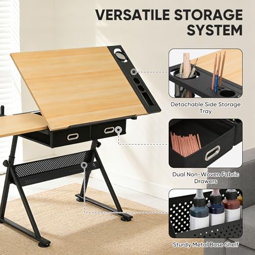 Magshion Drafting Table for Adults w/Stool, Natural - color: Natural & Black
