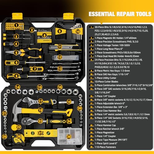 248-Piece Home Repair Hand Tool Set with Storage Case - color: Yellow