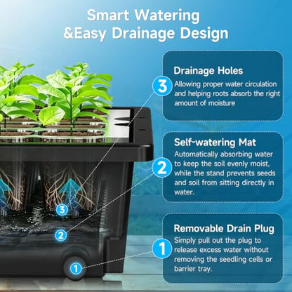 Hon&Guan 30 Cell Self Watering Seed Starter Tray with Growing Lights - color: 1 Set