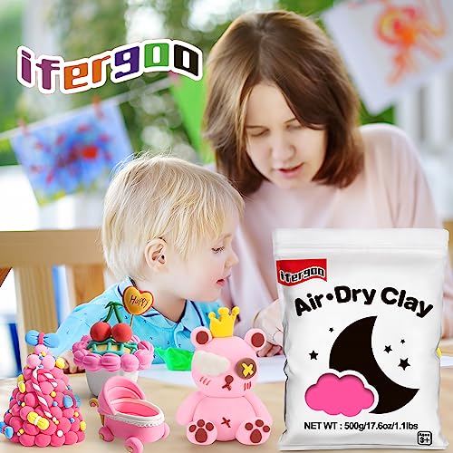 ifergoo 500g Pink Air Dry Clay, 1.1LBS DIY Creative Modeling Clay for Kids - color: Pink/500g