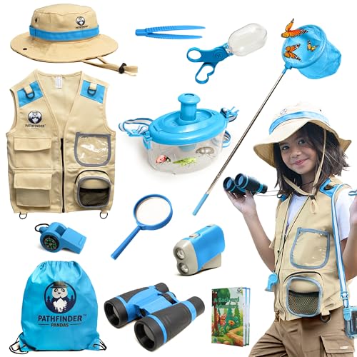 Kids Explorer Kit with Safari Vest & Hat for 7-12 Year Old Boys & Girls - color: Blue, size: Large