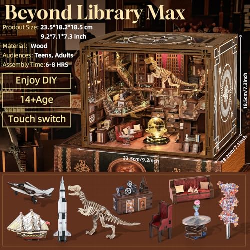 MiniCity Beyond Library Book Nook Kit, Wooden Miniature House with LED - color: Beyond Library Max