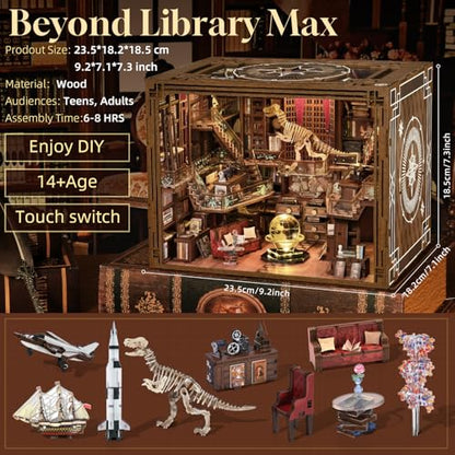 MiniCity Beyond Library Book Nook Kit, Wooden Miniature House with LED - color: Beyond Library Max