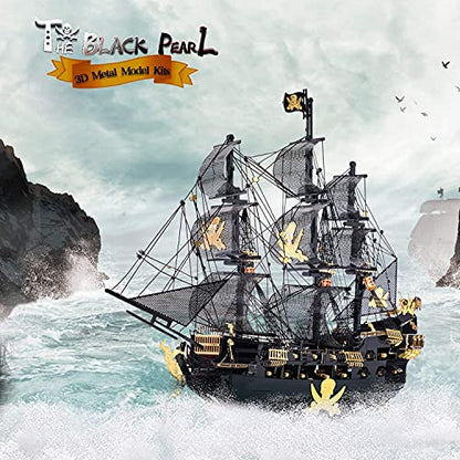 Piececool 3D Puzzles for Adults, Black Pearl Pirate Ship Metal Model Kits, 3D Watercraft Model Building Kit, DIY Craft Kits for Family Time, Great Christmas Gifts, 307Pcs - color: Black Pearl