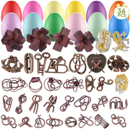 36 Pcs Brain Teaser Puzzles for Adults - Metal Puzzles 3D Puzzle Game Toys for Adults Teens - Wooden Unlock Interlocking Puzzle Adult IQ Education Smart Toys - style: 36 PC