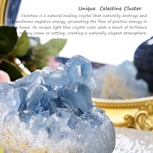 400-600g Natural Celestine Cluster, Blue Crystal Geode Cave,Geode Decor,Home Office Decoration, Crystal Healing, Feng Shui Decoration, Spiritual Balance,1Pc