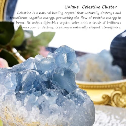 400-600g Natural Celestine Cluster, Blue Crystal Geode Cave,Geode Decor,Home Office Decoration, Crystal Healing, Feng Shui Decoration, Spiritual Balance,1Pc
