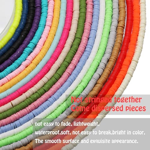 2000pcs Cyan Black Clay Beads for Bracelets Making, Flat Round Polymer Clay Beads 6mm Spacer Heishi Bead for Jewelry Making Earring Bracelets Necklace (Black) - color: Black