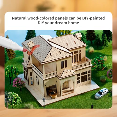 3D Wooden Puzzle for Adults, DIY Miniature Villa House Building Two Layer - color: Villa House Wood Color 04