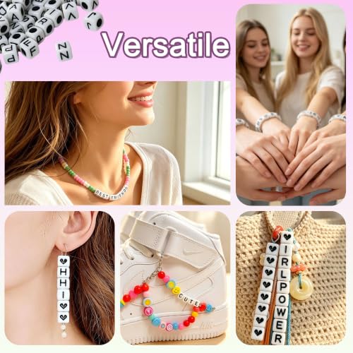 JULIMAIDONG Alphabet Beads A-Z 1100+Pcs Letter Number Hearts Bracelets Bead - color: Square White
