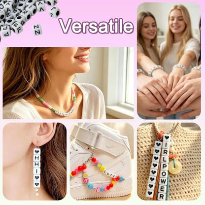JULIMAIDONG Alphabet Beads A-Z 1100+Pcs Letter Number Hearts Bracelets Bead - color: Square White
