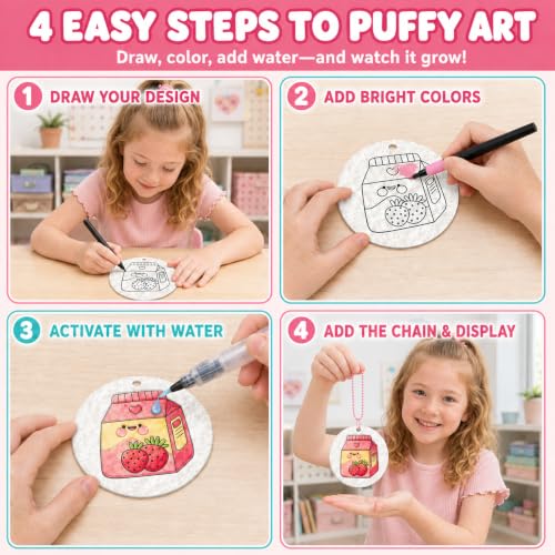 MZYTOZA Magic Foam Texture Painting Kit - 3D Art Craft Magic Puffs Paint Kit, 15 Mess-Free Paint by Number Craft for Kids (Pink) - color: 32pcs-Dessert style