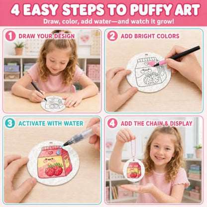 MZYTOZA Magic Foam Texture Painting Kit - 3D Art Craft Magic Puffs Paint Kit, 15 Mess-Free Paint by Number Craft for Kids (Pink) - color: 32pcs-Dessert style