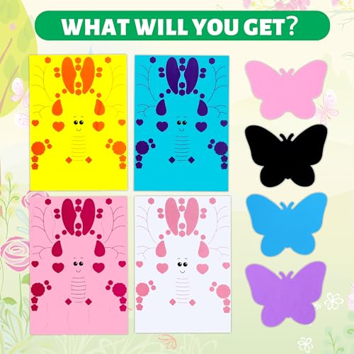 VKPI 4 Butterflies Foam Art Crafts Gift Kit, Creative Make Your Own Butterflies, Cartoon Paper Craft Projects for Kids Ages 4+ Toddler, Preschool Learning Toy for Birthday Party Favor Supplies - color: New Butterflies
