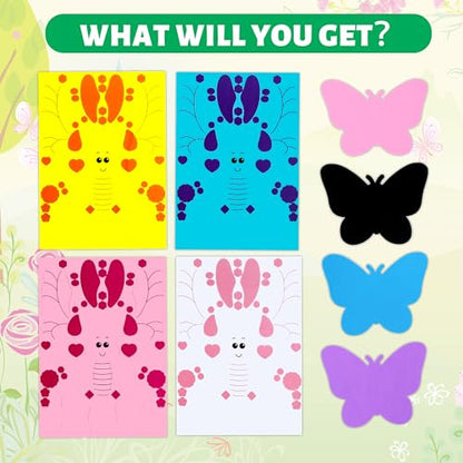 VKPI 4 Butterflies Foam Art Crafts Gift Kit, Creative Make Your Own Butterflies, Cartoon Paper Craft Projects for Kids Ages 4+ Toddler, Preschool Learning Toy for Birthday Party Favor Supplies - color: New Butterflies