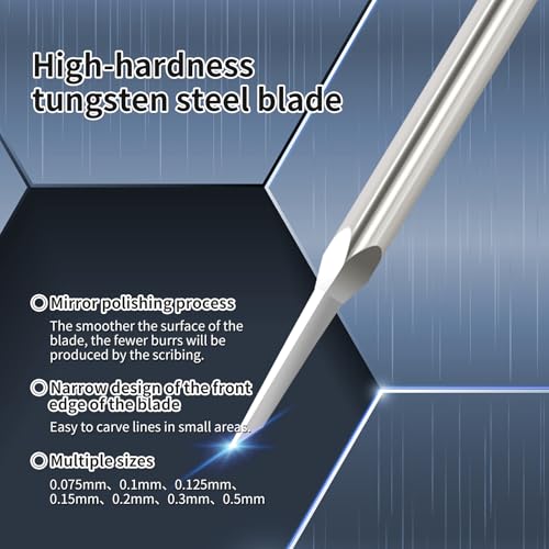 Model Scriber, 7-Piece Tungsten Steel Blade Scribing Tool Set 0.075/0.1/0.125/0.15/0.2/0.3/0.5mm, with Wooden Stand for Modeling Hobby, RG Scale Model, Gundam Model Kit, Plastic Models