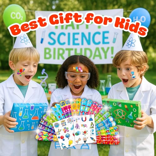 Cherisnowy 48PCS Science Party Favors, Temporary Tattoos & Slap Bracelets
