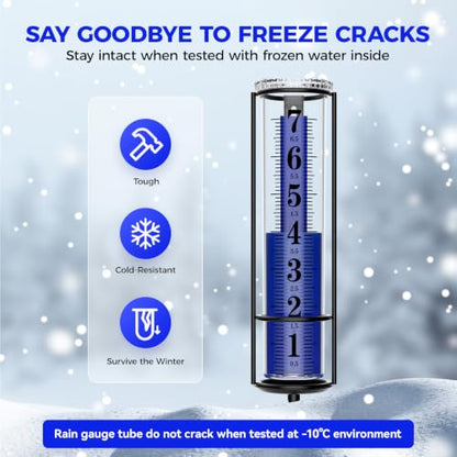 Upgraded Rain Gauge Outdoor, Really Freeze Proof, Easy Reading