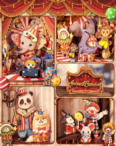 CUTEBEE 3D Wooden Puzzles with Music Box,Miniature House Kit, 413 Pcs - color: Animal Carnival