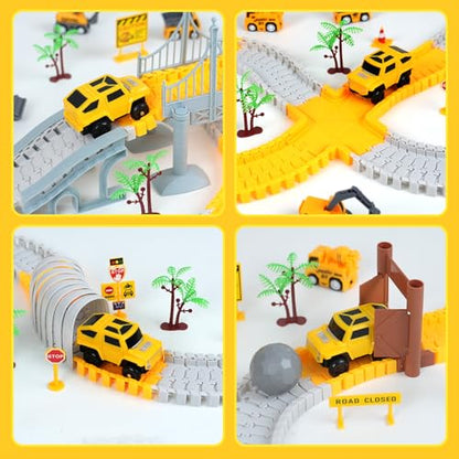 BEMITON Construction Race Track Toys for Kids - Birthday Gift for 3 4 5 6 7 Year Old Boys, 330+ PCS Track Playset with Electric Cars and Construction Trucks, DIY Engineering Road Building Sets - color: Yellow Construction Race Track