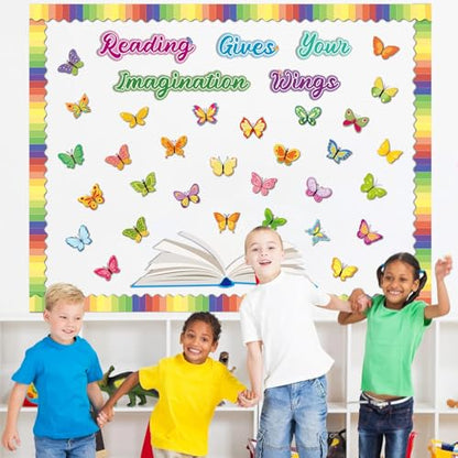 Reading Bulletin Board Decorations Set Classroom Spring Butterfly Bulletin Board Borders Cutouts Decor Reading Gives Your Imagination Wings School Bulletins Boards Craft Home Wall(Read) - style: Butterfly Reading