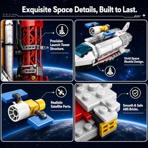 Space Shuttle Launch Pad Building Blocks Set, 1059 PCS Space Exploration Set with Rover, Radar Station, Collectible Model for Space Enthusiasts - style: Space Shuttle Launch Pad