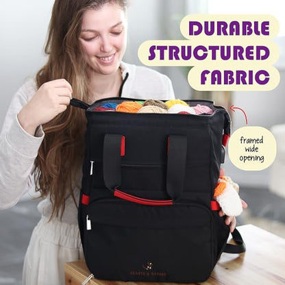 Crochet Kit for Beginners Adults and Kids - Beginner Crochet Kit for Adults with Step-by-Step Video Tutorials, Amigurumi and Crocheting Kit, Crochet Starter Kit with Crochet Yarn and Crochet Backpack - color: Black, style: Crochet Kit + Bag
