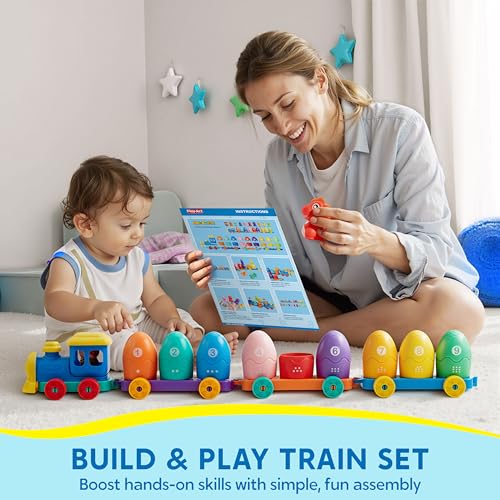 Play-Act Learning Toys for 1 2 3 Years Old, Counting, Matching & Sorting Montessori Learning Dinosaur Train Including 9 Dinosaurs, Birthday Gift for Baby Boys Girls - style: Dinosaur Number Train