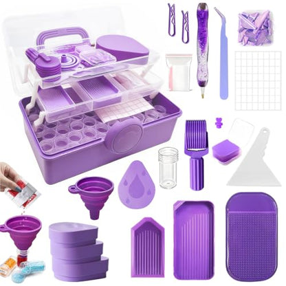 CXJINZE Diamond Painting Tools Accessories Storage Kit, Purple - size: 119PCS