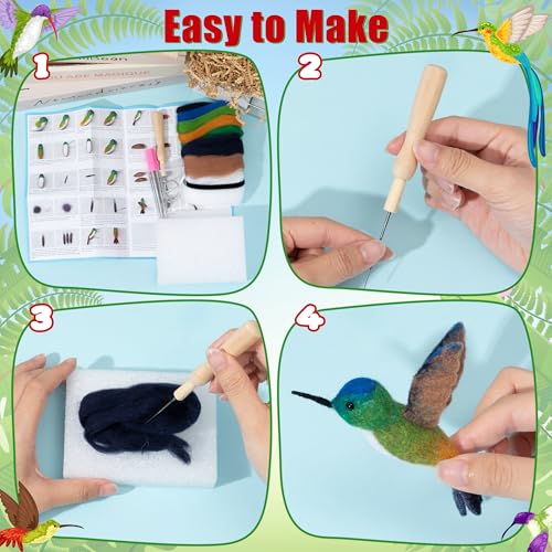WATINC Needle Felting Kit - 3 Set Unique Different Cute Doll Wool Felt Needle Tools Foam Pad Instruction, DIY Home Decoration Craft Party Supplies for Art Work Starter Beginners (Hummingbird) - style: Hummingbird