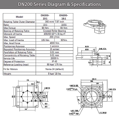 Hollow Rotary Actuator High Accuracy Hollow Rotating Platform Rotary Positioners, Fitting Nema 34 Stepper Motor, Substitutable for Direct Drive Motor and Cam Indexer - size: DN 200, style: Ratio 18:1