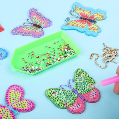 Labeol Diamond Art Kits for Kids with 5D Diamond Creat Your Own GEM Keychains Arts and Crafts for Kids Ages 8-12 Christmas Stocking Birthday Gifts for Kids 6+ - style: butterfly