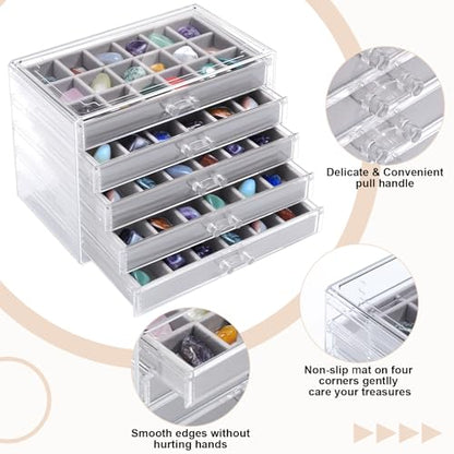 Misdary 90 Grid Rock Collection Box Clear Acrylic Display Case, Gray - color: gray