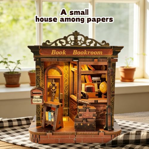 Music Park Book Nook for Adults, 3D Wooden Puzzle Mini Bookstore with LED - color: Mini Bookstore