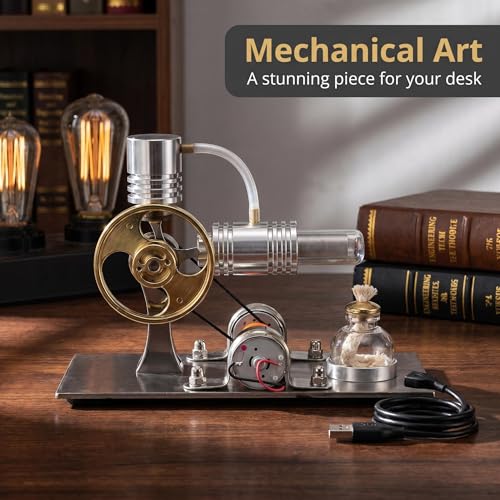Hot Air Stirling Engine Motor Model,Stirling Engine Kit, Single-Cylinder Metal External Combustion Engine Motor,DIY Hot Air Engine Gift of Air for Adults Desktop (Silver) - color: Silver